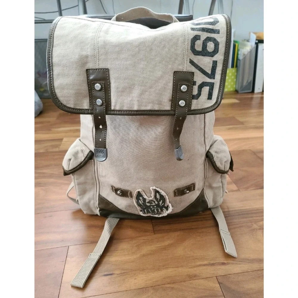 OAKLEY x2 Set Khaki Flight Canvas Leather Rucksack Back Pack & Large Duffel Bag